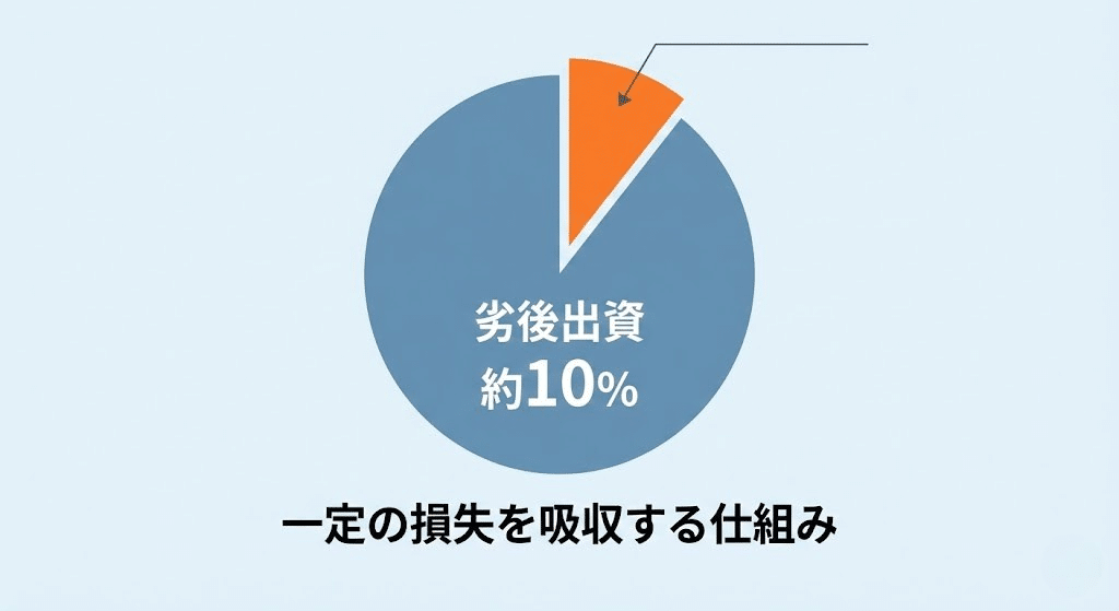 劣後出資10%のイメージ図。利回り不動産で元本リスクを軽減する仕組み