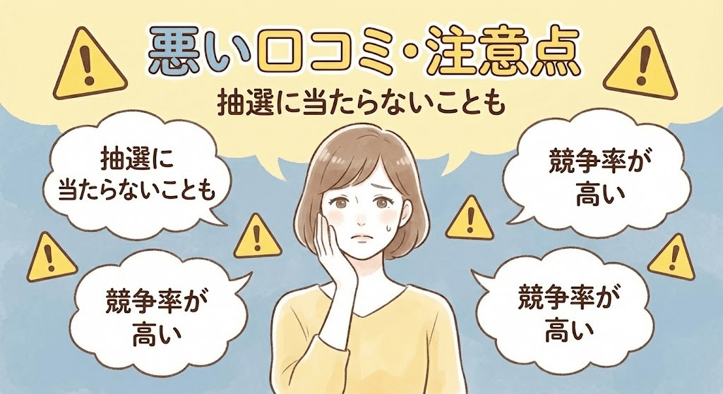 利回り不動産の悪い口コミや注意点のイメージ。抽選に落ちるなどの不満点