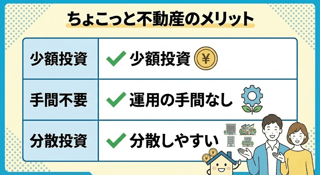 ちょこっと不動産の少額投資メリットを説明するイラスト