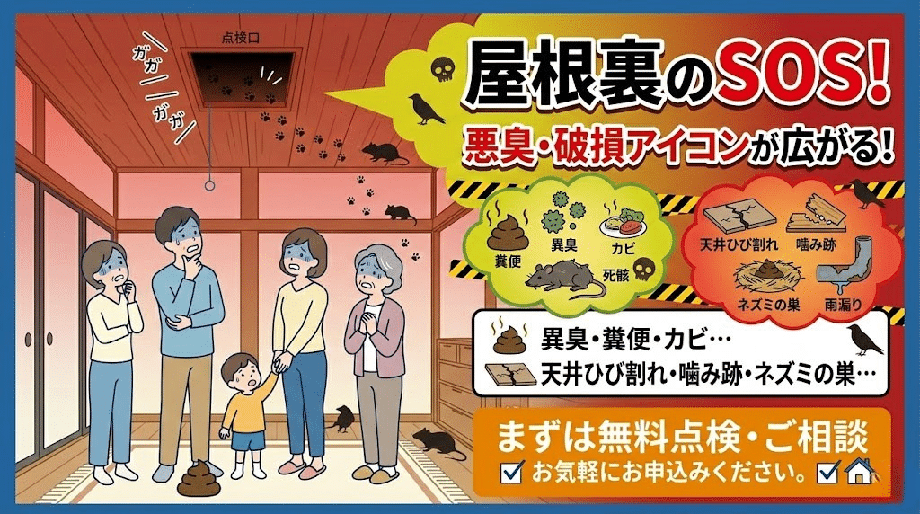 害獣被害を放置すると被害が拡大するリスクを示したイラスト