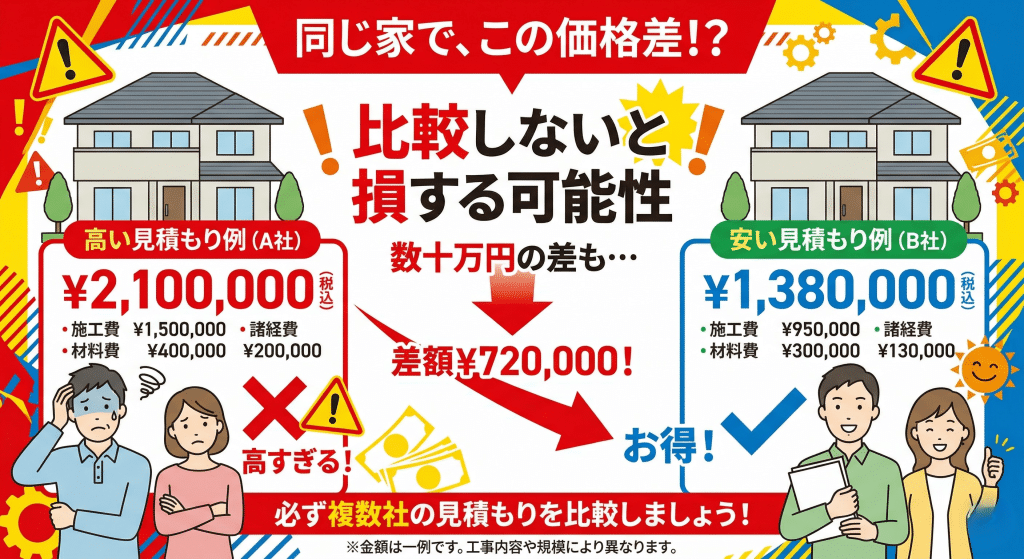 外壁塗装の価格差のイメージ