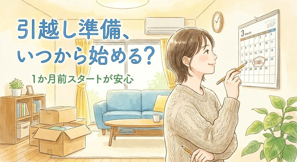 引越し準備はいつから始めるべきかを考えているイラスト