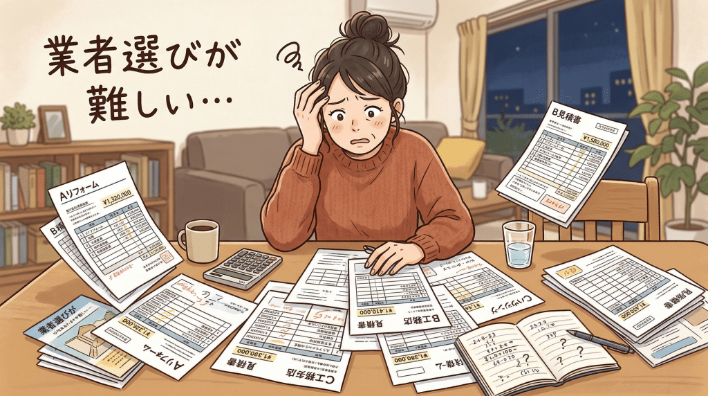 解体業者選びに悩む人のイラスト