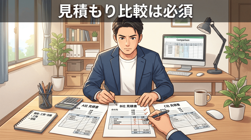 見積もり比較の重要性を示すイラスト
