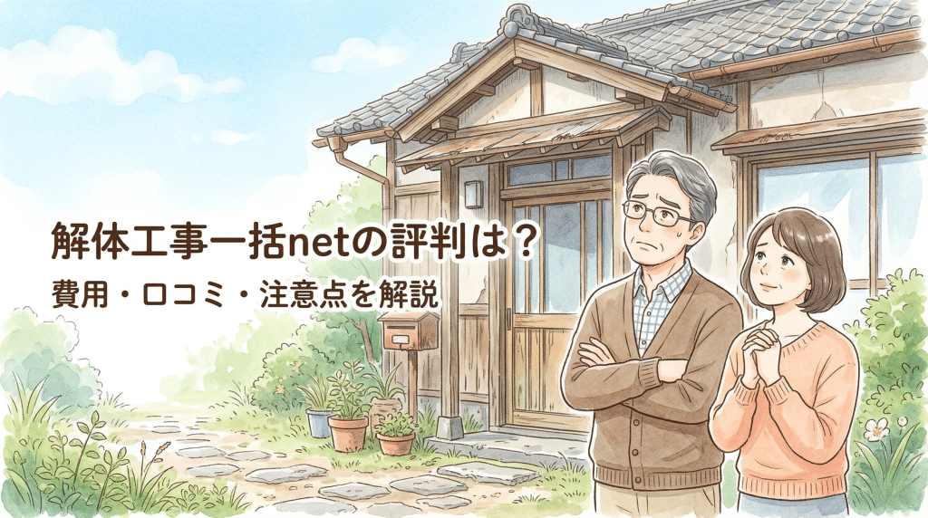 解体工事一括netの評判を解説するイラスト