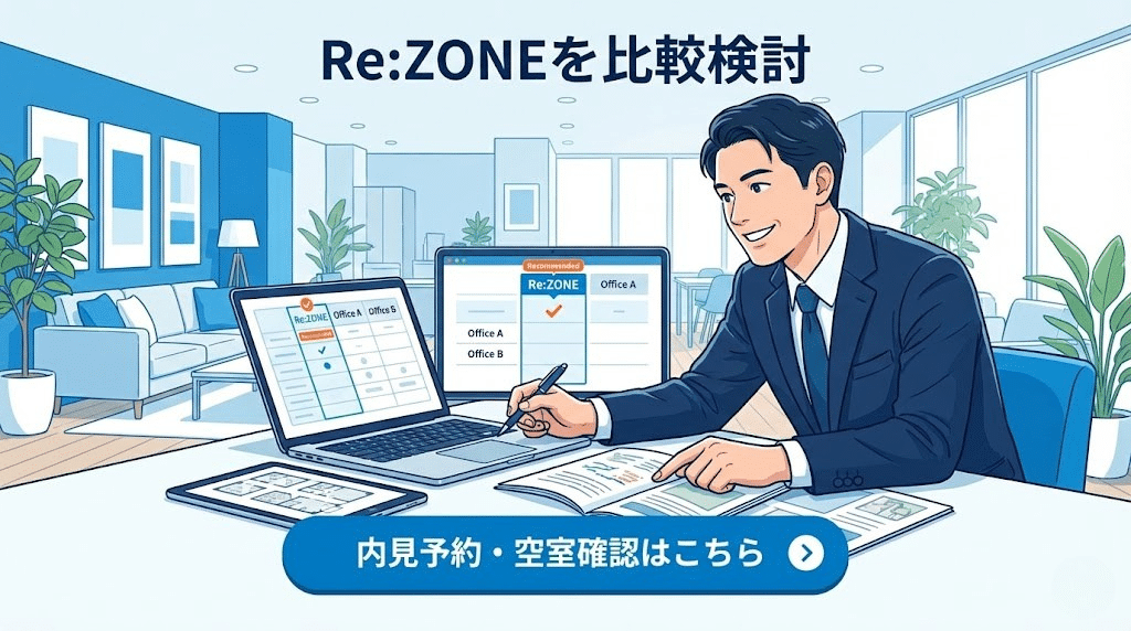 Re:ZONEの比較検討と内見予約を促すCTAイメージ