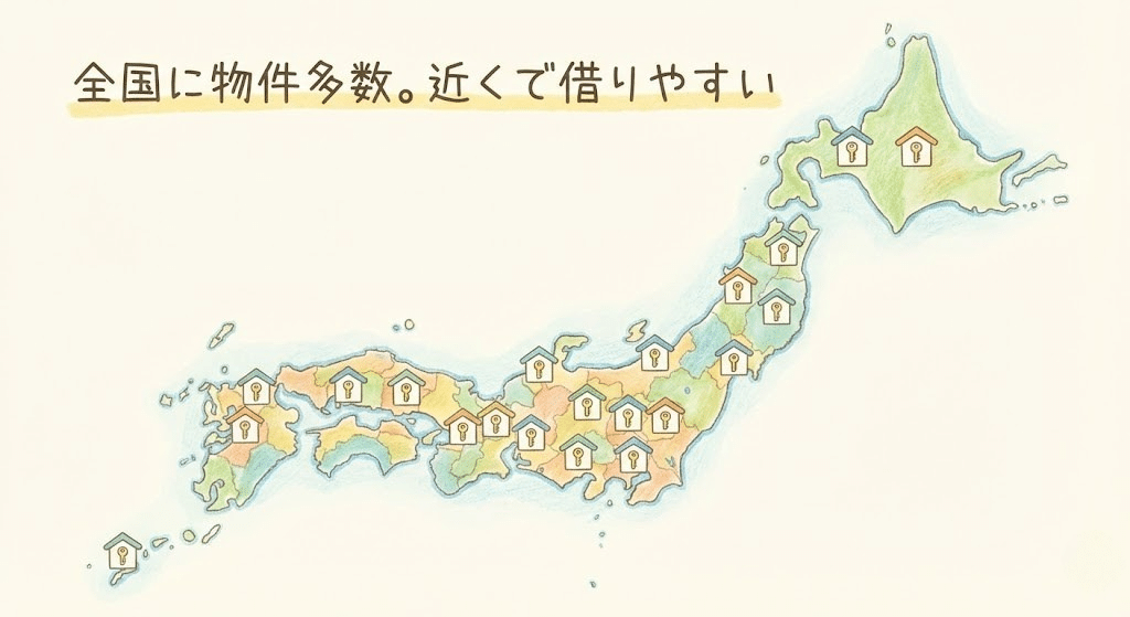 ハローストレージは全国に物件数が多く近場で借りやすいトランクルーム