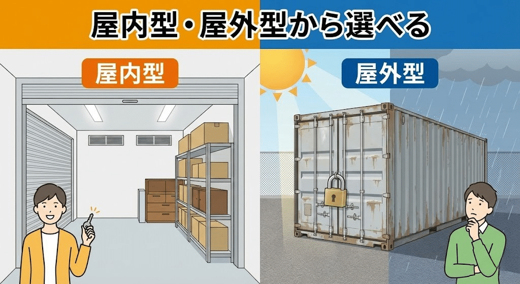 ハローストレージは屋内型と屋外型のトランクルームを選べる