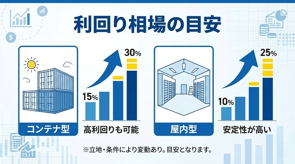 トランクルーム投資の利回り相場イメージ