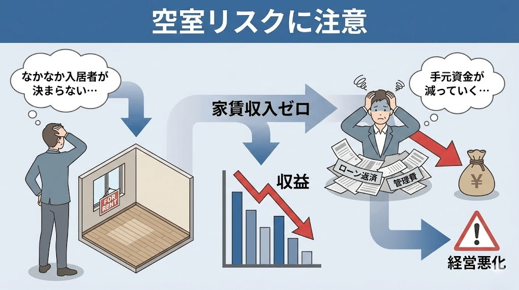 空室による収益悪化を説明するイラスト。