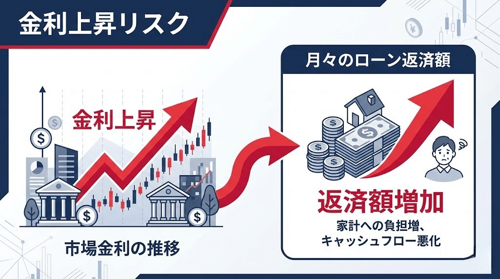 金利上昇による返済増加を説明する図解。