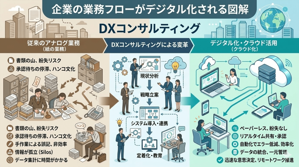 企業の業務をDX化するイメージ