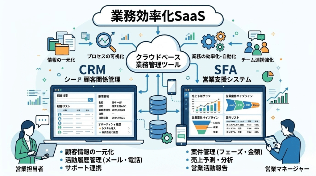 SaaSツールで業務効率化するイメージ