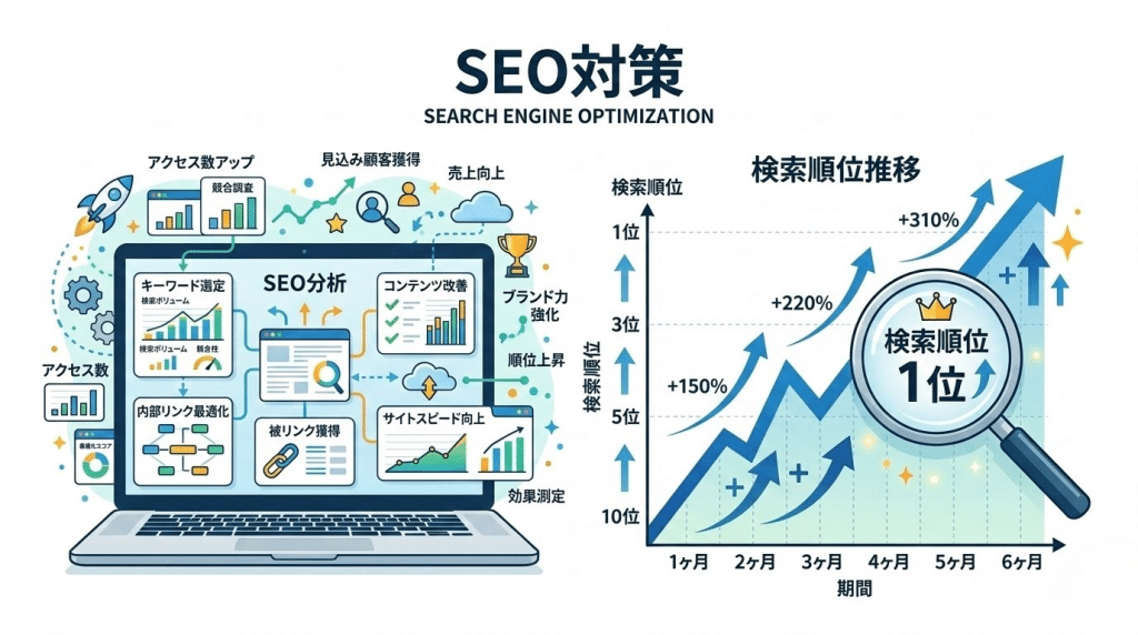 SEO対策で検索順位が上がるイメージ