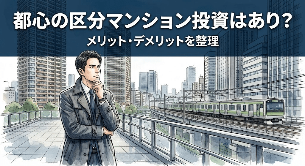 東京都心で区分マンション投資を検討する会社員のイメージイラスト