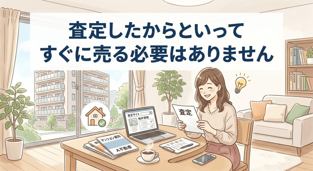 マンション査定をしてもすぐに売却する必要はないことを示すイラスト