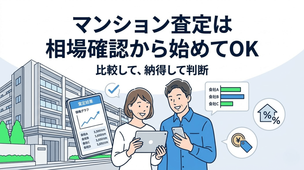 マンション査定は相場確認から始めて問題ないことを伝えるまとめ用イラスト