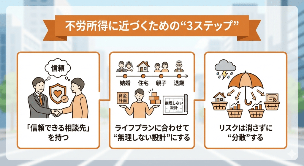 不労所得のためにじっくり進めるための3つのステップ