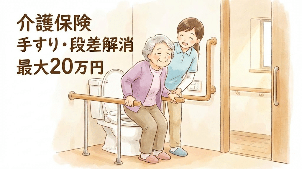 介護保険を使ったトイレリフォームで手すりや段差解消が補助されるイメージ