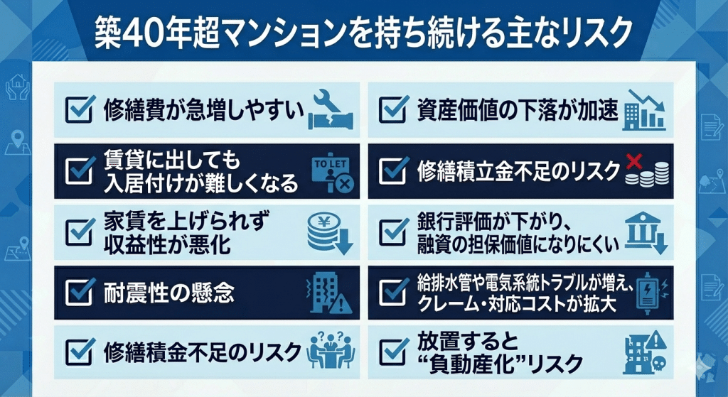 築40年超マンションを持ち続ける主なリスク