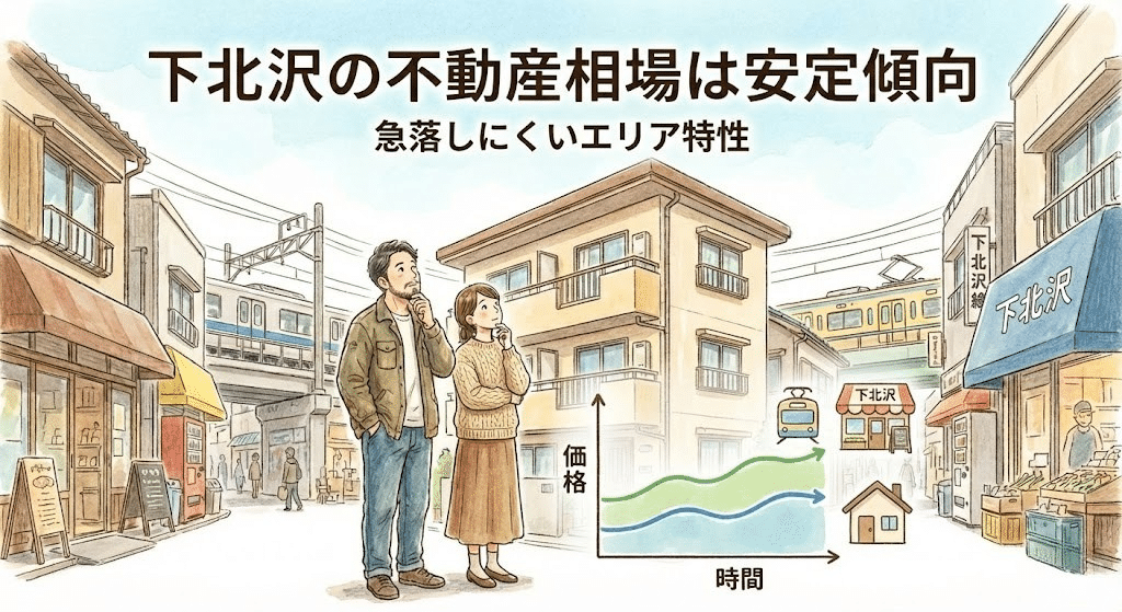 下北沢の不動産相場が安定して推移していることを示すイメージ