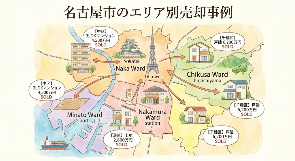 名古屋市のエリア別不動産売却事例のイメージ