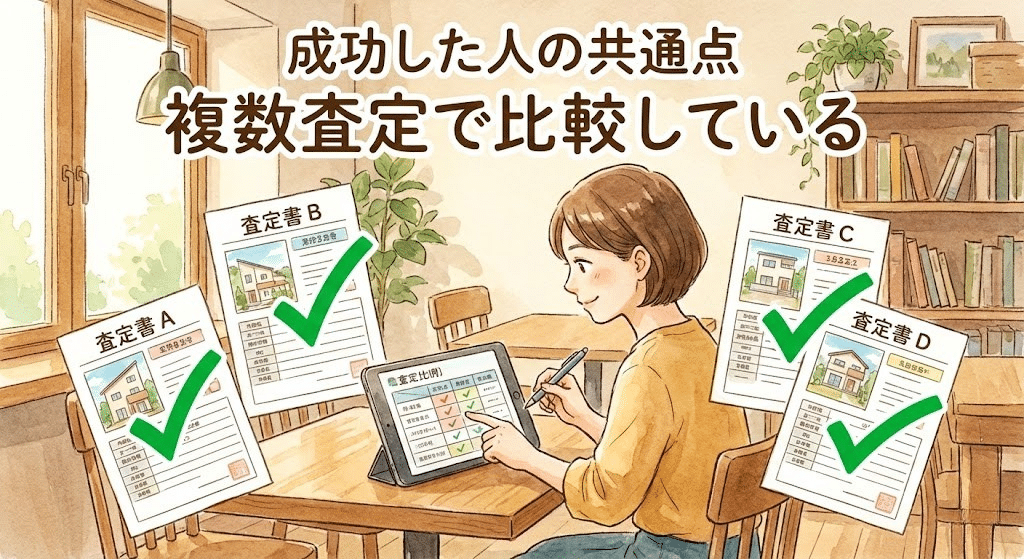 複数の不動産会社の査定額を比較しているイメージ