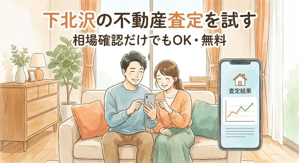 下北沢のマンション査定をスマートフォンで確認するイメージ