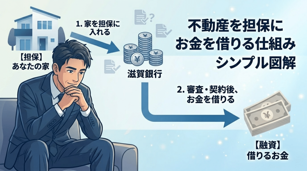 不動産担保ローンの仕組みを説明する図