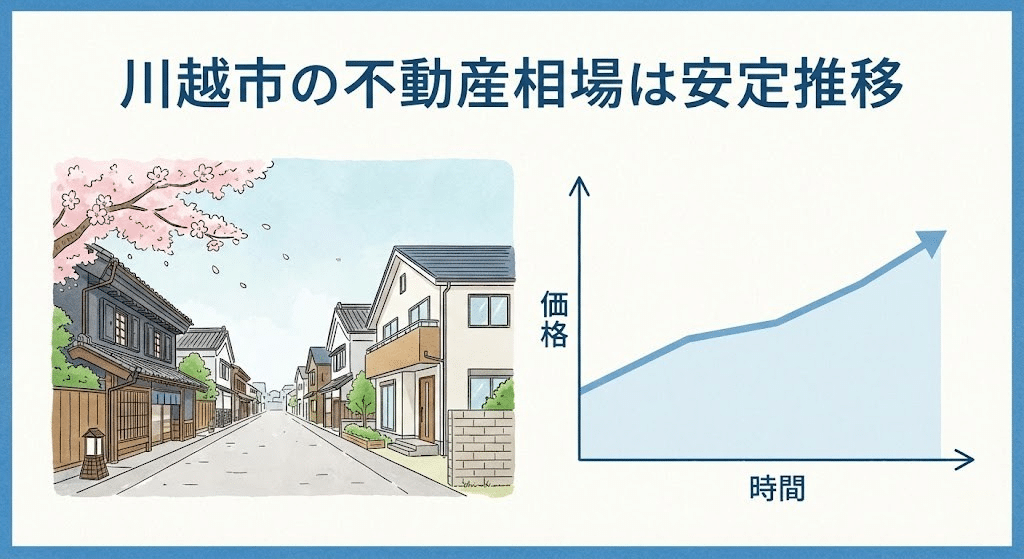 川越市の不動産相場が安定していることを示すイラスト