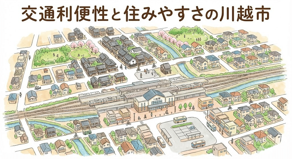 川越市の交通利便性と住環境を表したイラスト