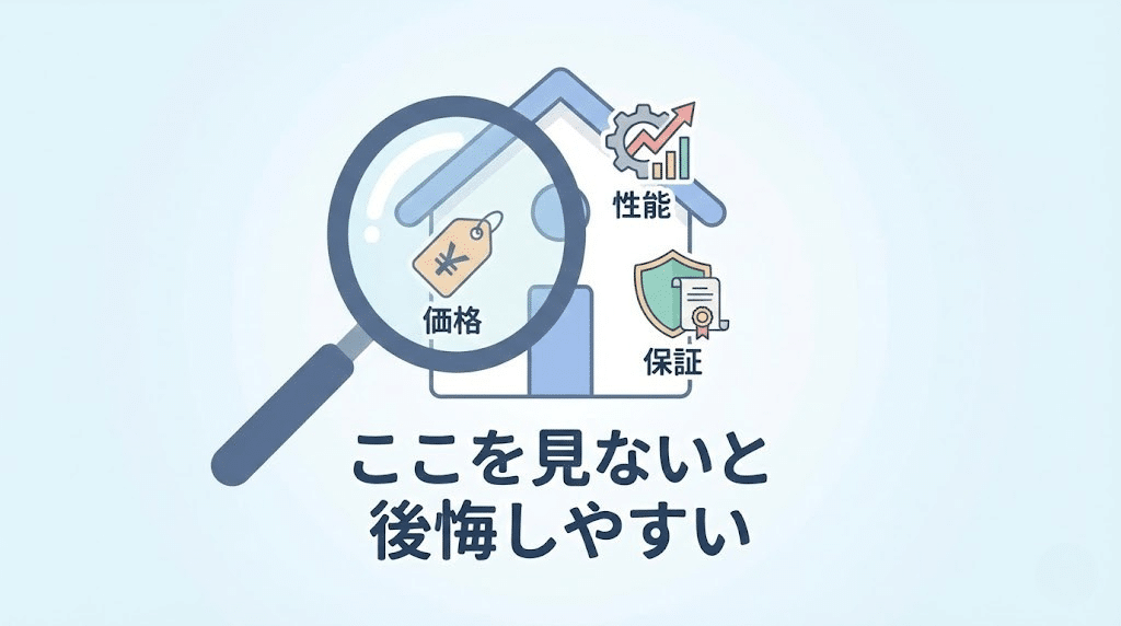 注文住宅の資料請求で価格や性能や保証内容を比較する重要ポイントのイメージ