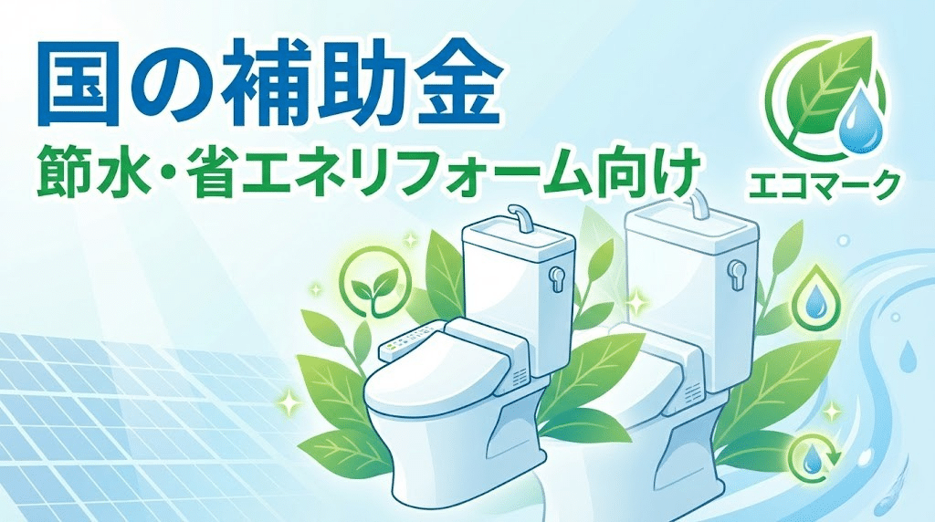 住宅省エネキャンペーンで節水型トイレや省エネ設備が補助対象になるイメージ図