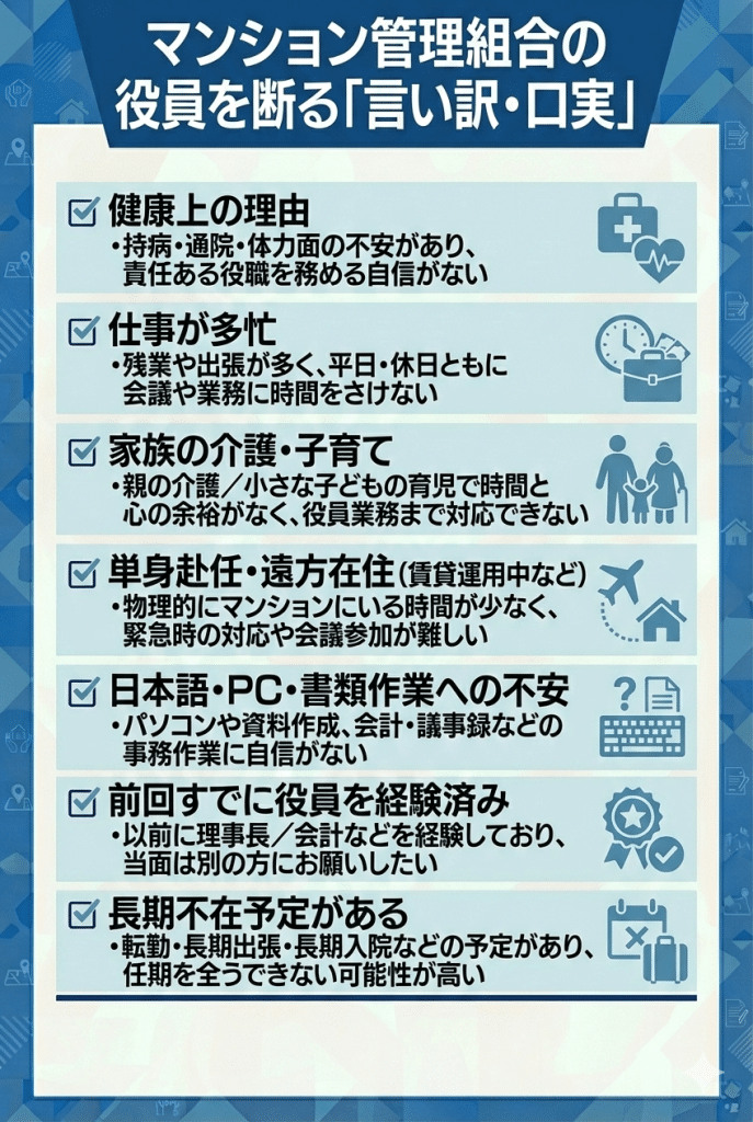 マンション管理組合の役員を断る「言い訳・口実」