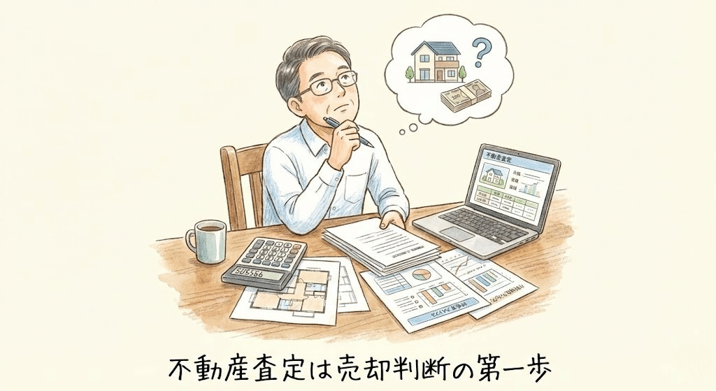 不動産査定が売却判断の出発点であることを表すイラスト