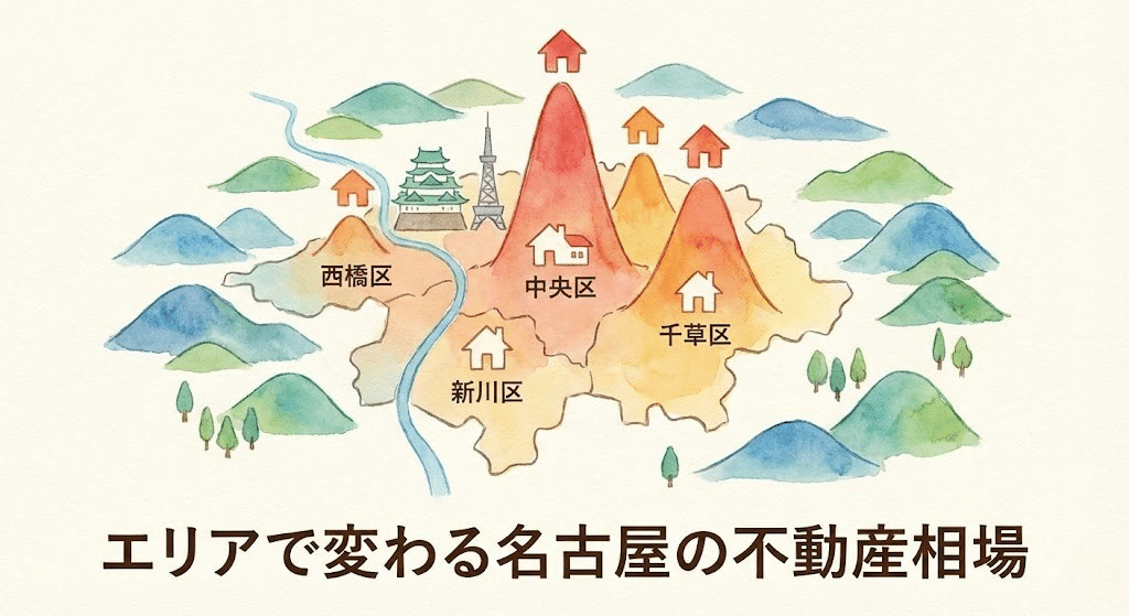 名古屋市内のエリアごとの不動産相場イメージ