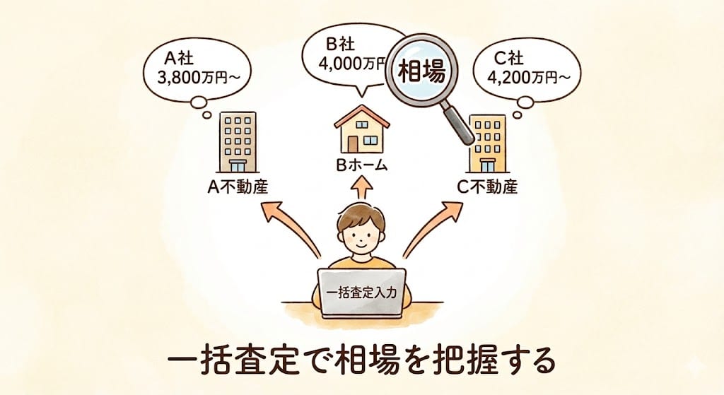 一括査定サイトを使って相場を確認するイメージ