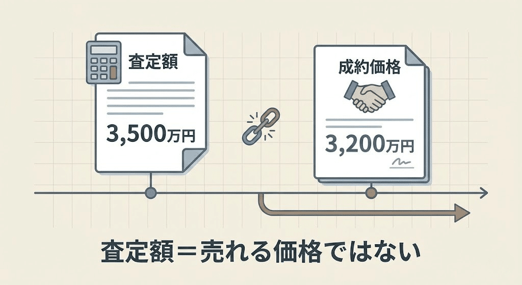 査定額と実際の売買価格が異なることを示すイメージ