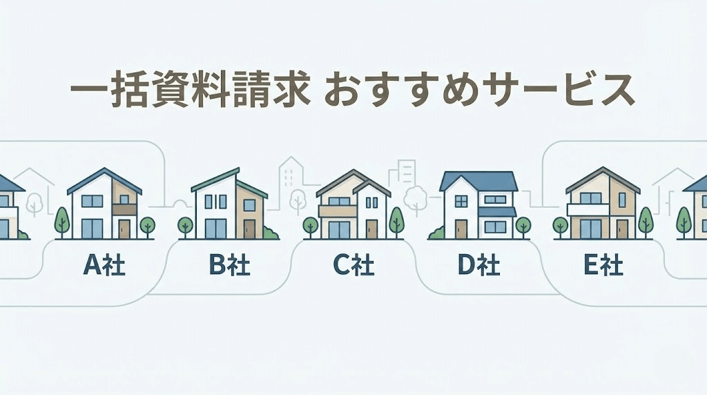 注文住宅の資料請求を一括で利用できるおすすめサービスを比較するイラスト