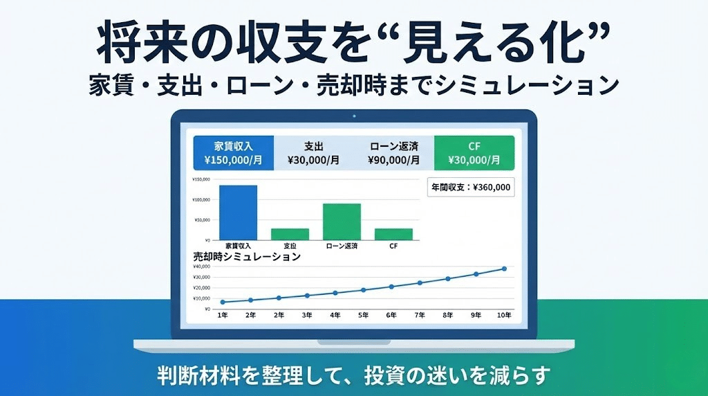 Propallyの高精度シミュレーションで家賃収入や支出、ローン返済など将来収支を可視化する図