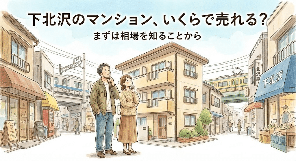 下北沢のマンションはいくらで売れるのかをイメージした街並みのイラスト