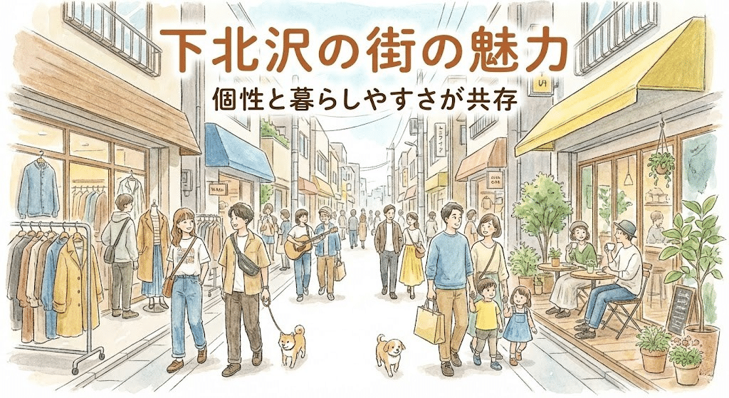 下北沢の古着屋や商店街など街のカルチャーを表したイメージ