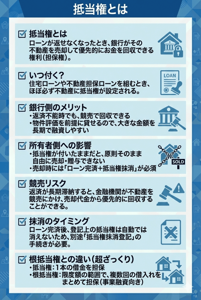 抵当権について、端的にまとめると