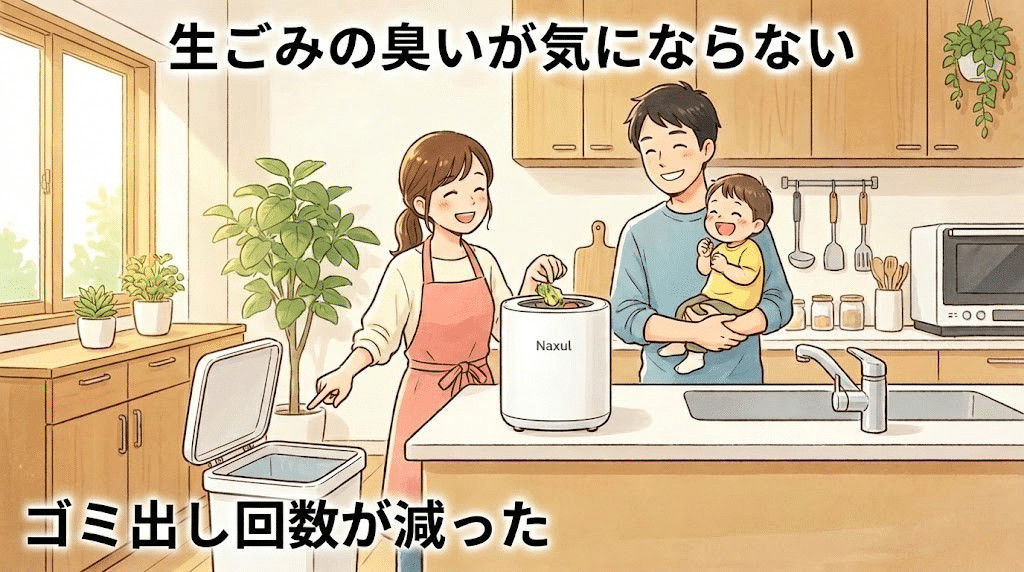 ナクスルを使って生ごみの臭いが気にならなくなった家庭の口コミイメージ