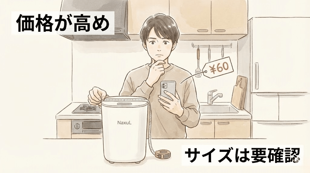 ナクスルの価格やサイズ感について購入前に悩む様子