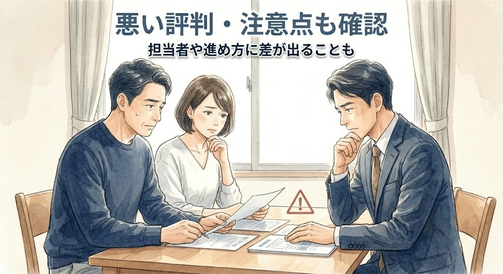 住友不動産ステップの悪い評判や注意点を確認して慎重に検討するイメージ