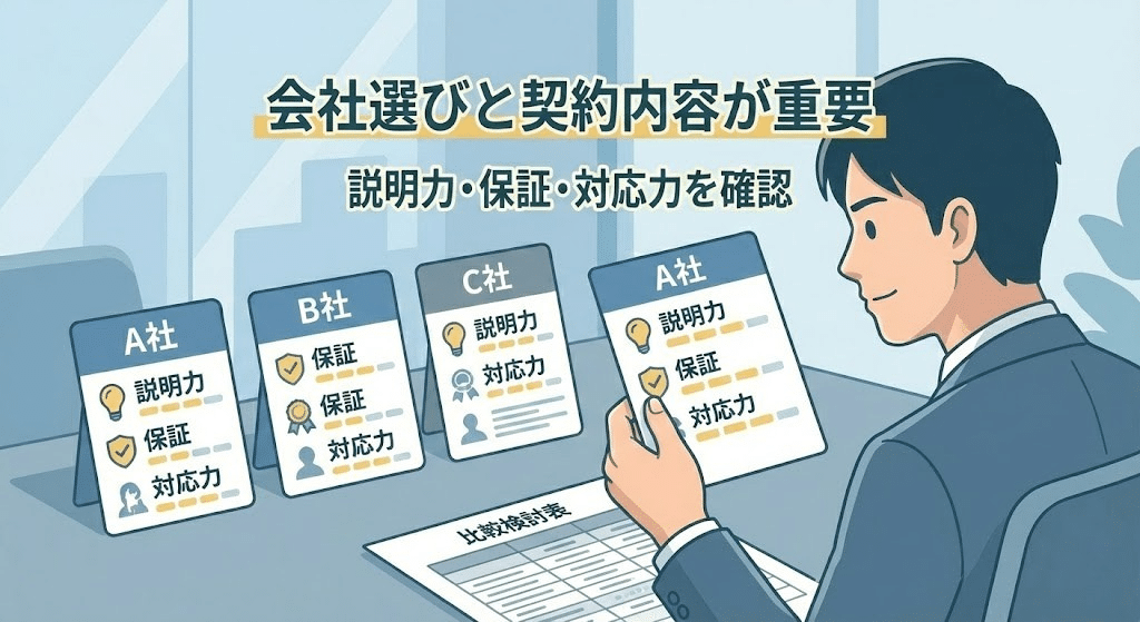 複数のリフォーム会社を比較検討しているイラスト