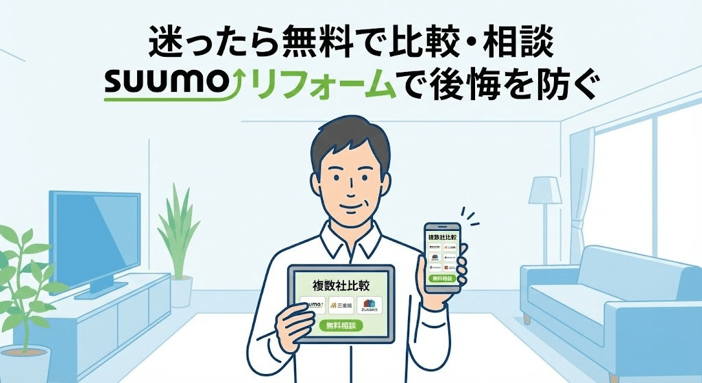 SUUMOリフォームで複数のリフォーム会社を比較相談するイメージ