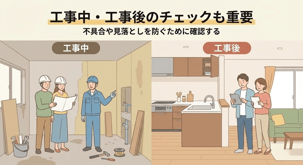 リフォーム工事中・工事後に不具合や仕上がりを確認するチェックのイラスト