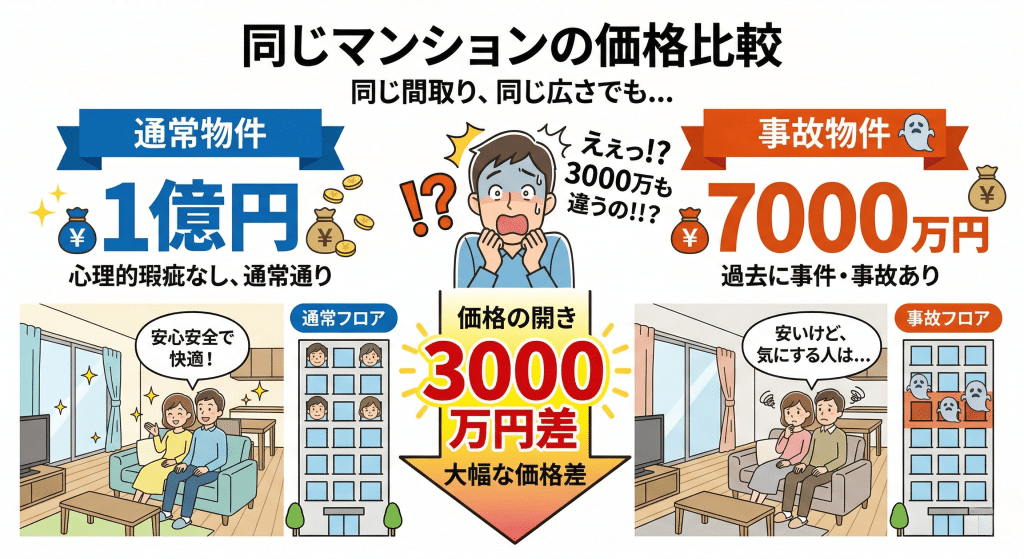 事故物件の価格差イメージ